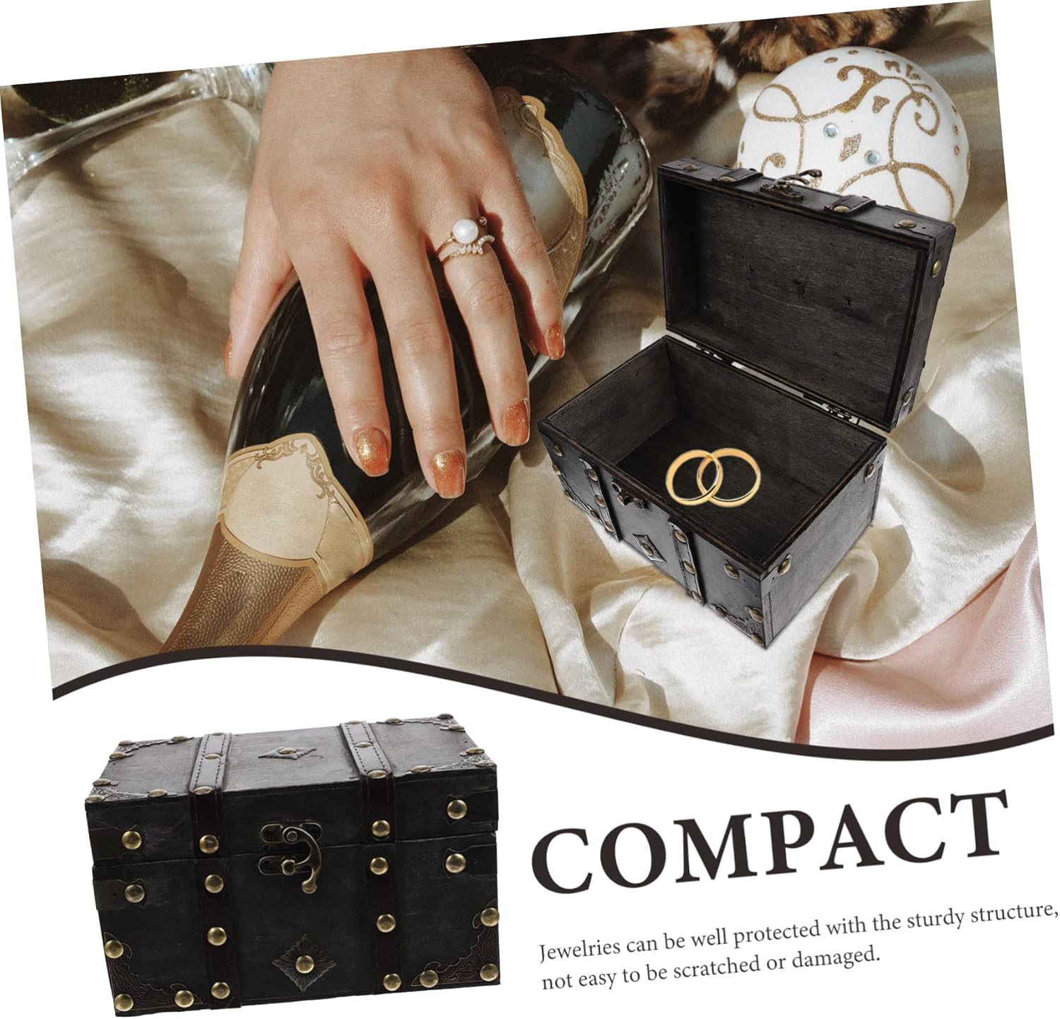 Ciieeo 4pcs Box Wooden Retro Treasure Chest Storage Cases for Jewelry Sundries Storage Chest Storage Chests and Trunks Wooden Jewelry Decor Jewelry Organizer Glove Box Girl Earrings