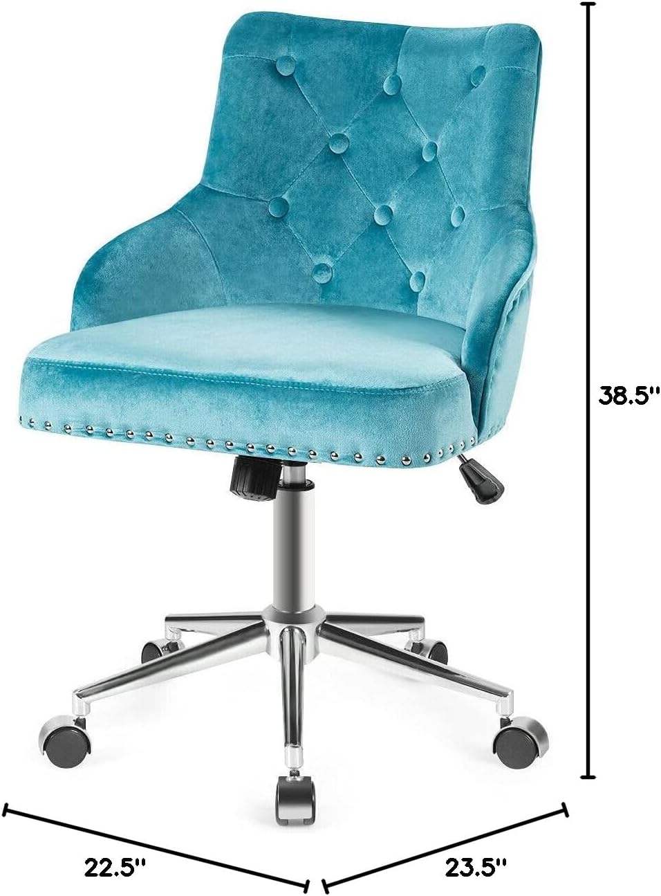 Turquoise Velvet Fabric Office Chair Computer Desk Chair Heavy-Duty Structure Ergonomic Backrest and Armrests Adjustable Seat Height 360 Degree Swivel Seat Perfect for Office Study Conference Room