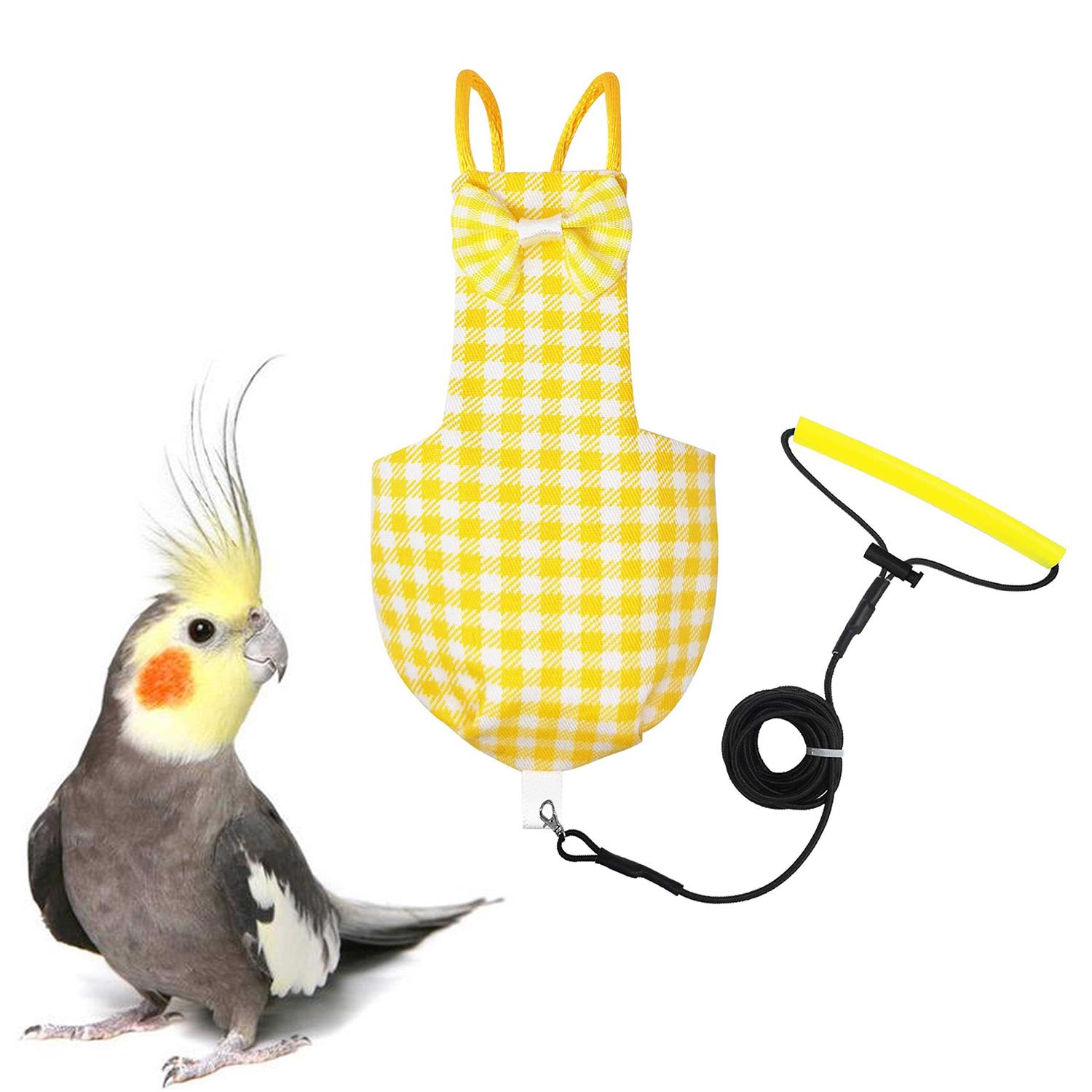 VANTRONIK Vanfavori Bird Diaper Harness Flight Suit Clothes with 80 Inch Flying Leash for Parrots Cockatiel Pet Birds Lemon - Pet Supplies online store