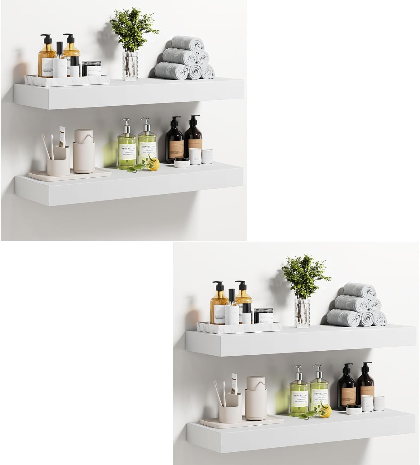 AMADA HOMEFURNISHING Solid Pine Wood Floating Shelves, 24 Inch Wall Shelves for Wall Decor & Storage, Set of 4, White