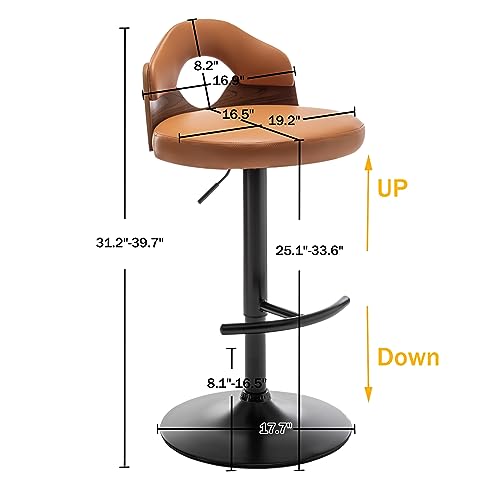 Swivel Bar Stools Set of 2,Mid Century Modern Faux Leather Barstools,Adjustable Counter Height Bar Chairs with Low Back for Kitchen Island Counter Stool(Black)