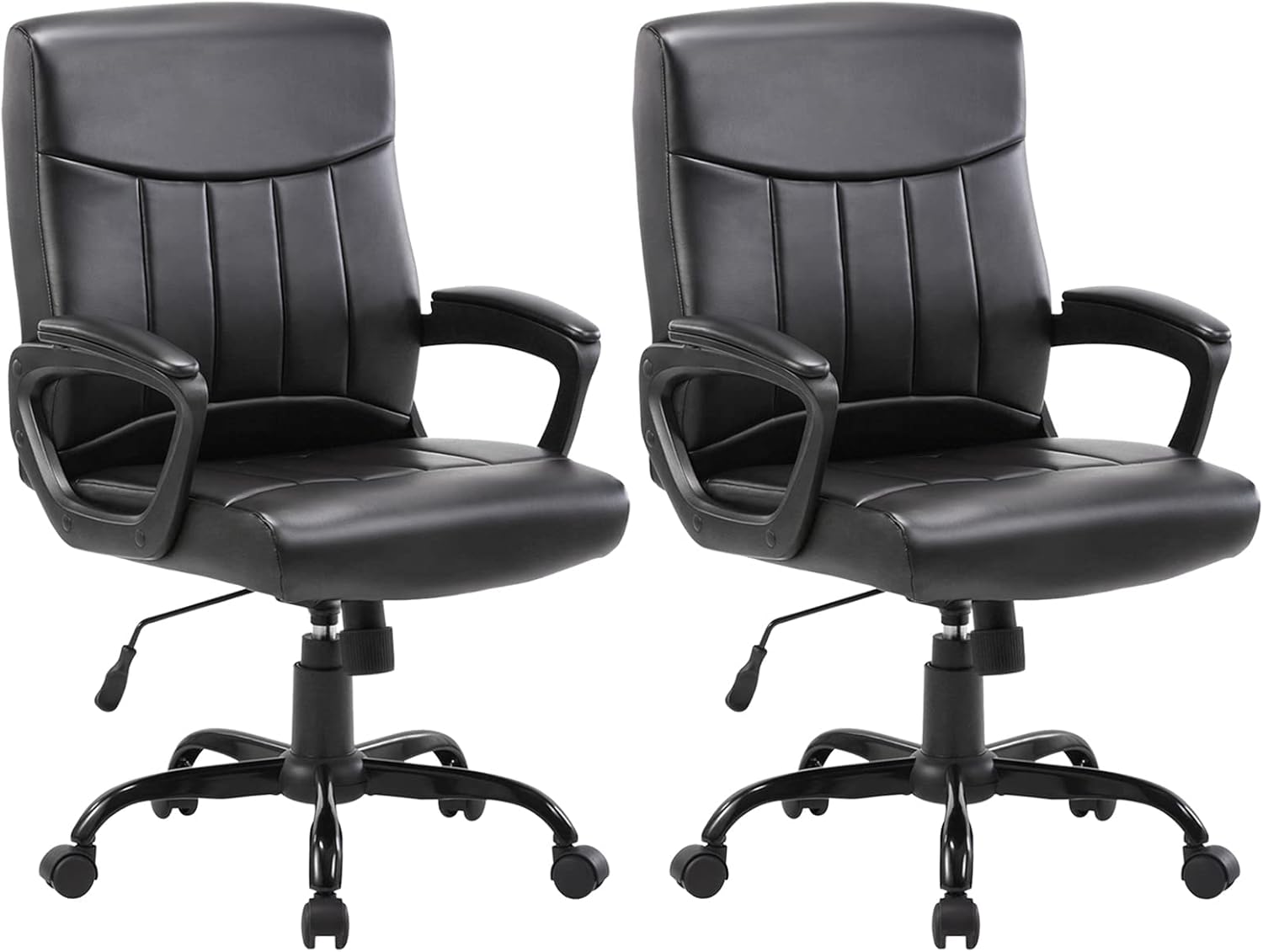 CLATINA Leather Office Executive Chair with Lumbar Support and Padded Armrestes Swivel Adjustable Ergonomic Design for Home Computer Desk (Black, 2 Pack)