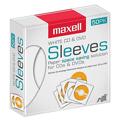 Maxell CD/DVD Storage Sleeve, White, 100/Pack