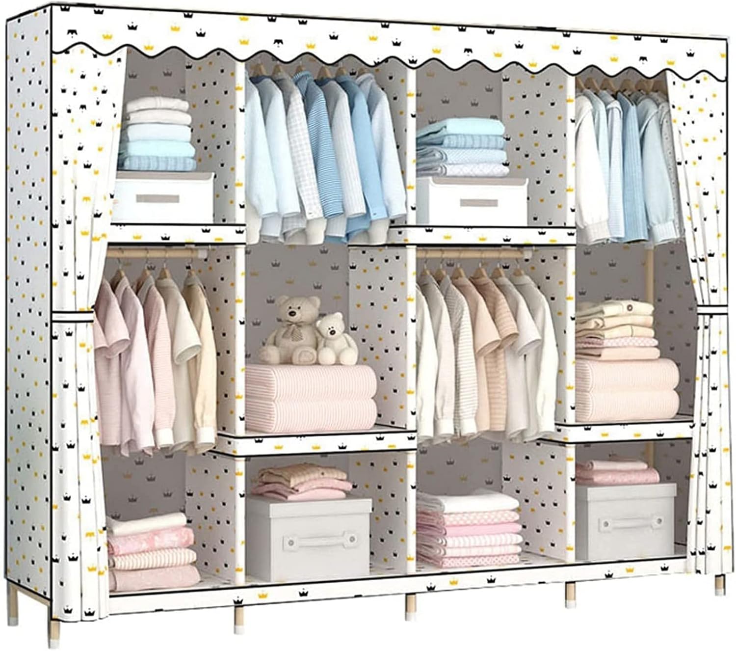 Portable Wardrobe Cloth Wardrobe Simple Wardrobe,Multifunction Creativity Wardrobe Solid Wood Stable Wardrobe Rail White Girl,168 * 150 * 45cm Portable Cloth Hanger