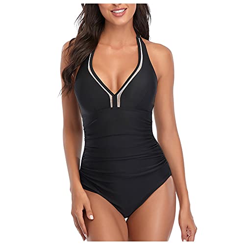 Bathing Suit, Women Swimsuit One Piece Bathing Suit Deep V Neck Crisscross Back Adjustable Strap