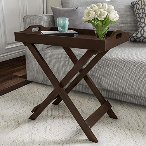 Folding End Table - Portable Wooden Contemporary Side Table with Removable Tray Top for Living Room, Bedroom, or Home Office by Lavish Home (Gray)