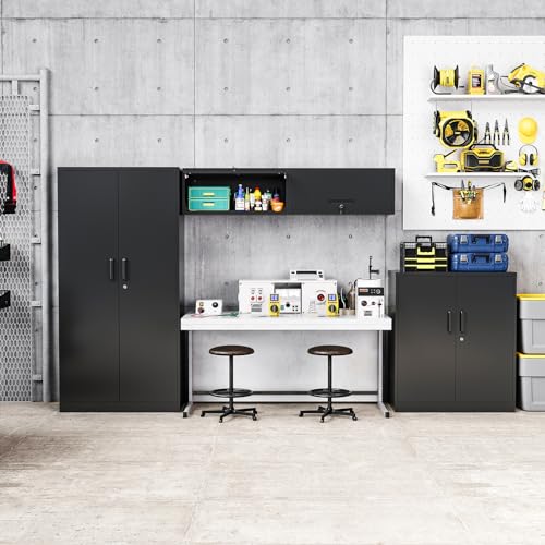 MIIIKO Tall Steel Storage Cabinet with 5 Shelf, Lockable White Metal Tool Cabinet for Garage, Locking 2 Door Office Storage, Utility Locker Cabinet with Keys