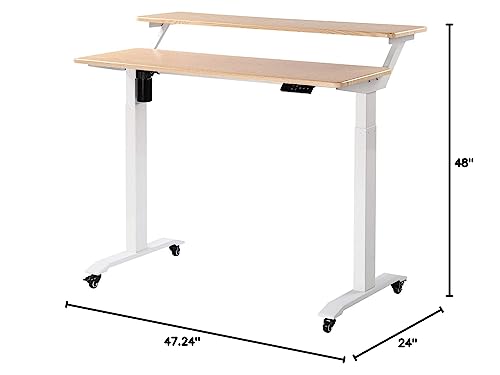 UNICOO - 2 Tier Electric Height Adjustable Standing Desk with Wheels, Electric Mobile Standing Workstation, Sit Stand Desk Home Office Desk Whole-Piece Desk Board 48 * 24 in (KT1002-MB) 2Tier