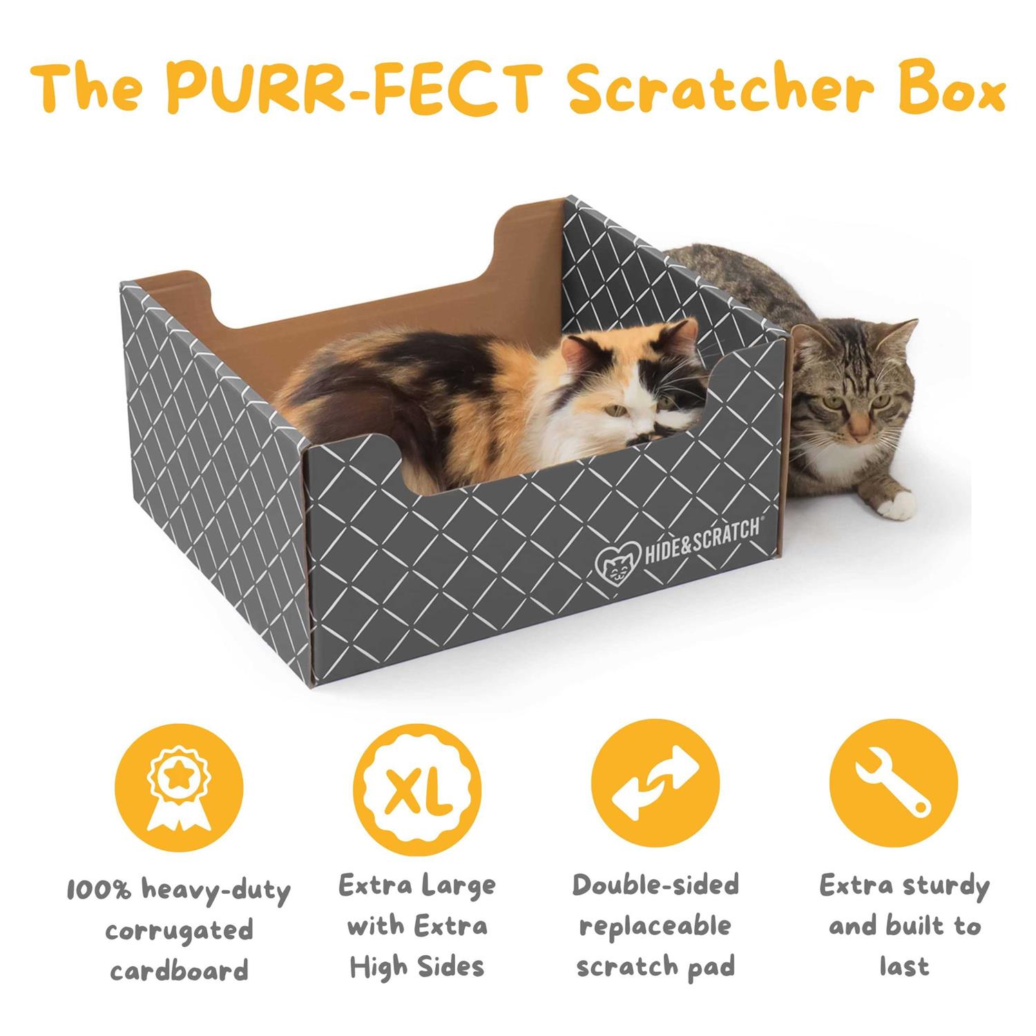 Hide & Scratch Extra-Large Heavy Duty Cardboard Cat Scratcher and Lounger Box with Refillable Scratch Pad - Pet Supplies online store