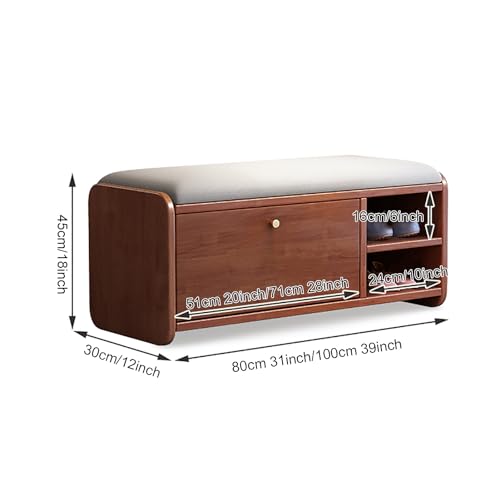 Shoe Storage Bench for Entryway, Solid Wood Hidden Shoe Organizer with Flip Drawer, Freestanding Shoe Rack Bench with Padded Seat for Closet, Hallway, Mumroom(100x30x45cm(39x12x18in), White)