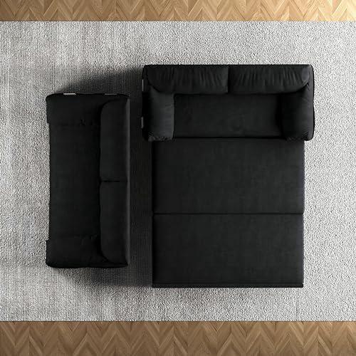 FANYE L-Shaped Symmetrical Upholstered Corner, Modern Polyester Upholstery Sectional Sofa & Couch with Loveseat2, Wedge and 3 Pillows for Home Apartment Office Living Room Furniture Sets, Gray