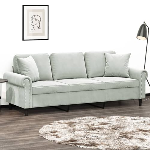3-Seater Sofa with Throw Pillows Light Gray 70.9