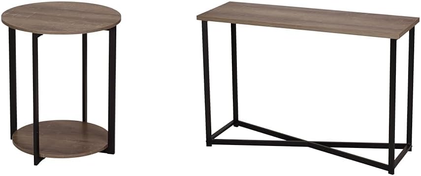 Household Essentials Ashwood 2-Tier End Table and Sofa Console Table with Black Metal Legs