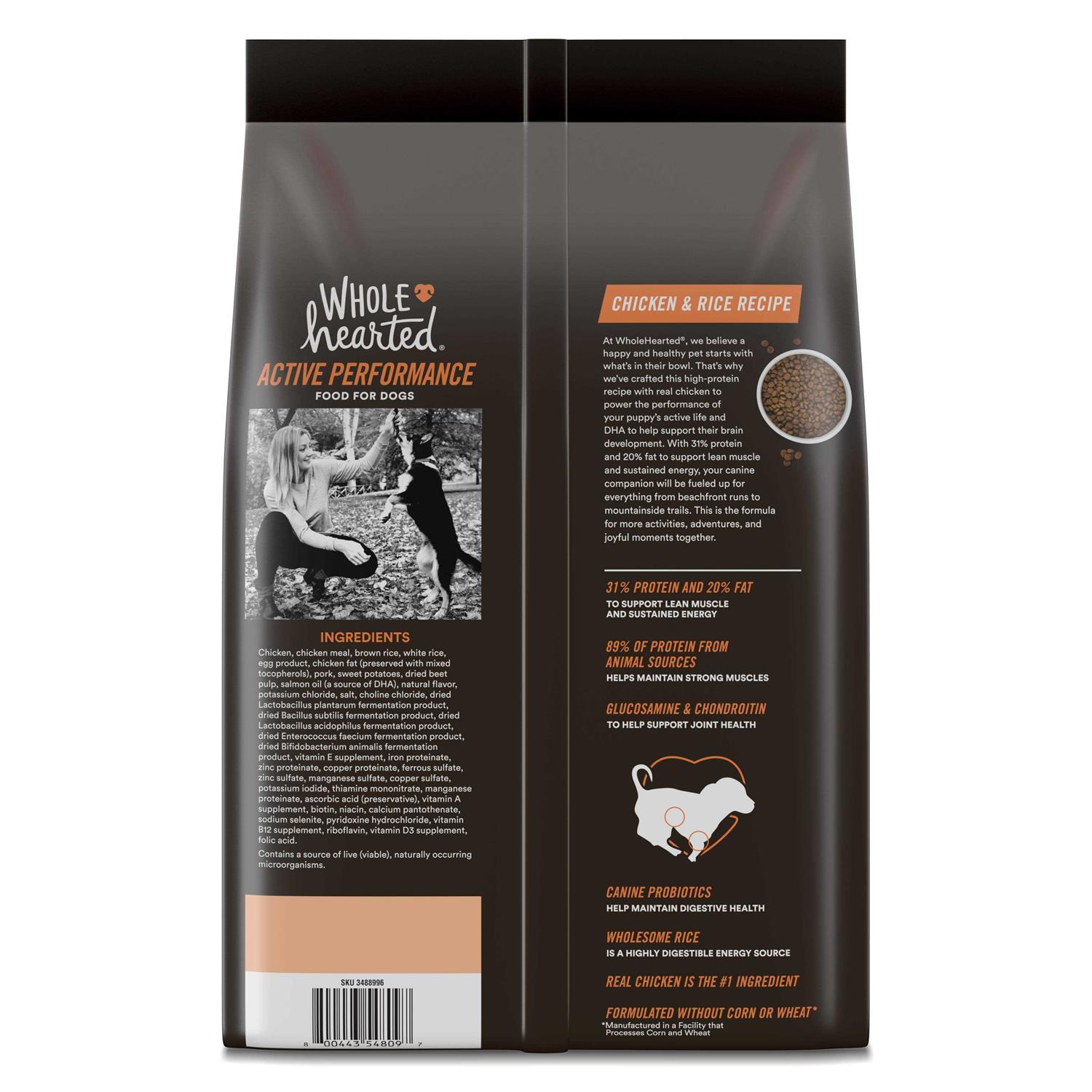 WholeHearted Active Performance High-Protein Chicken & Rice Recipe Dry Puppy Food - Pet Supplies online store