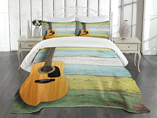 Ambesonne Adventure Bedspread Set, Camping Equipment Sleeping Bag Boots Campfire Shovel Hatchet Log Art Print, 3 Piece Decorative Bedding Coverlet and 2 Pillow Shams, Twin Size, Multicolor