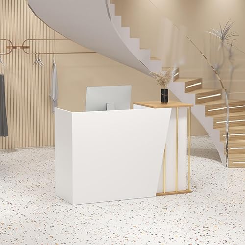 Reception Desk, Front Counter Desk with Lockable Drawers, Multifunctional Standing Front Desk,Modern Retail Counter, Wooden Computer Desk Reception Table, for Home Office Salon Spas and Lob
