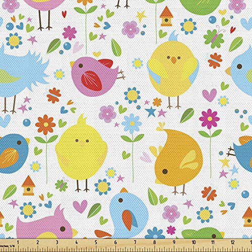 Ambesonne Floral Fabric by The Yard, Graphical Pattern of Budding Summer Time Orchid Flowers Soft Colored, Decorative Fabric for Upholstery and Home Accents, 2 Yards, Blue Coral