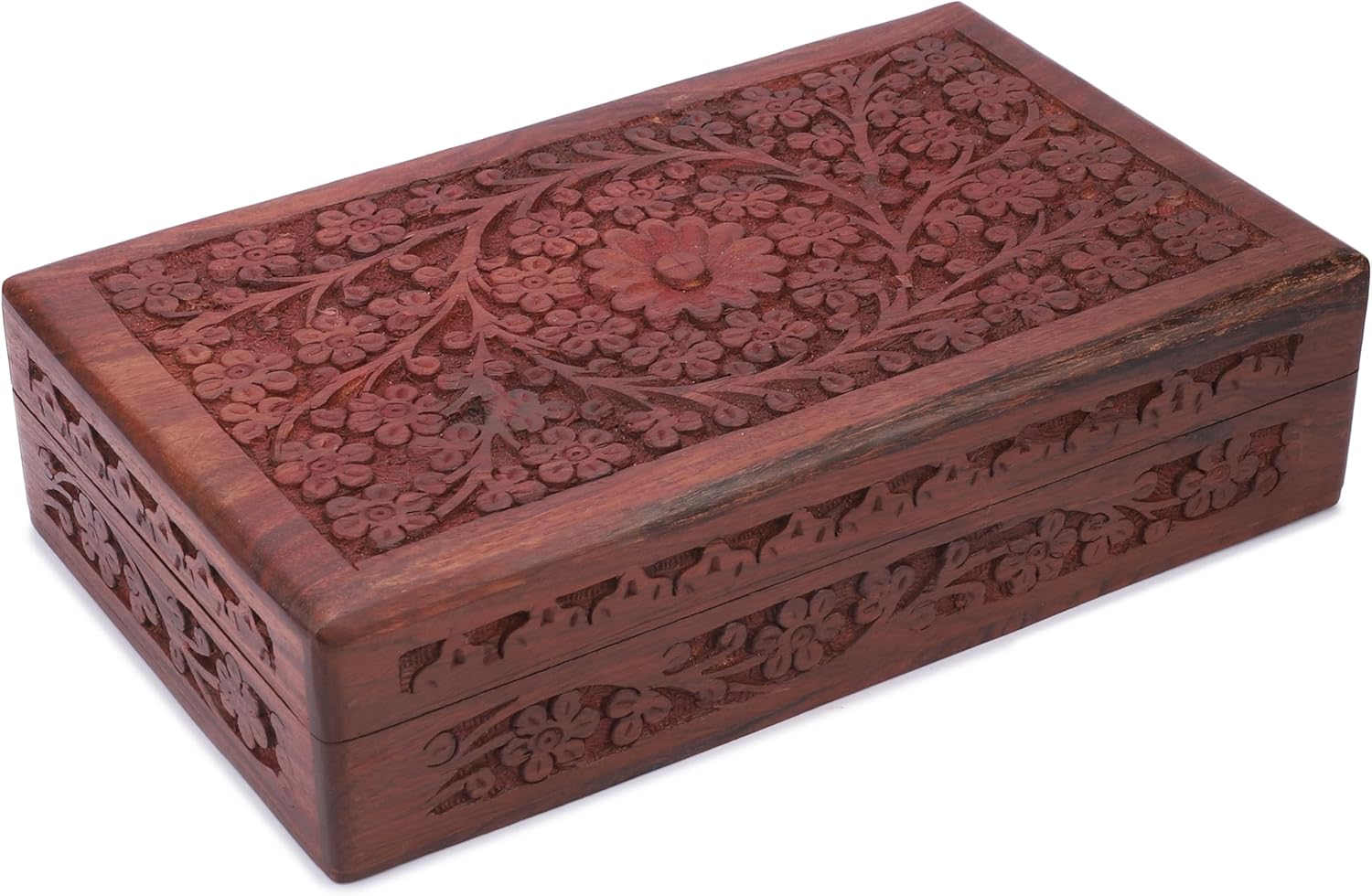Ajuny Wooden Handcrafted Decorative Antique Wooden Keepsake Jewellery Organiser Handmade Multipurpose With Intricate Floral Carvings Jewelry Keepsake Storage Box Watch Box