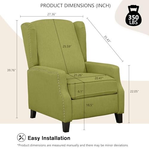 Wingback Recliner Chair, Modern Push Back Accent Arm Chair with Nailhead & Curved Arms, Tufted Upholstered Comfy Linen Manual Reclining Lounge Sofa Chair Living Room, Bedroom (Gray, Set of 2)