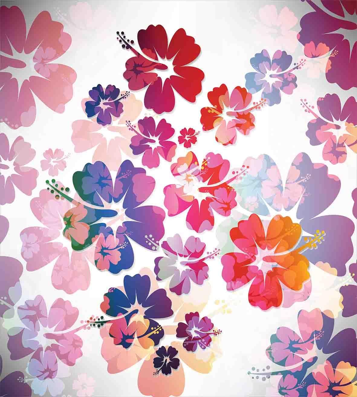 Ambesonne Hawaiian Duvet Cover Set, Exotic Floral Island Theme Tropical Hawaii Flowers Pattern Print, Decorative 2 Piece Bedding Set with 1 Pillow Sham, Twin Size, Purple Pale Pink and Orange