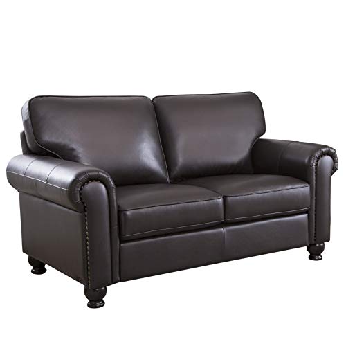 Abbyson Living Bellagio Leather Loveseat - Traditional Design, Rolled Arms, Brown