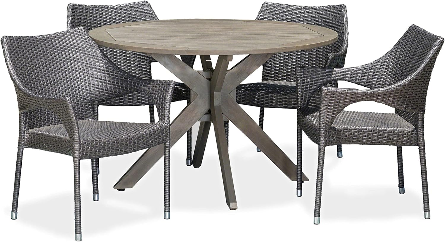 Christopher Knight Home Lina Outdoor 5 Piece Wood and Wicker Dining Set, Gray Finish/Gray