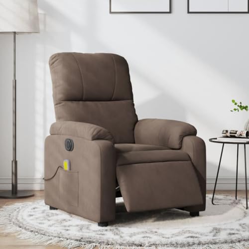 Electric Massage Recliner Chair Brown, Fabric,Electric Massage Recliner Chair Power Reclining with USB, 6Point, Massage, Upholstery Armchairs Recliner Sleeper Chairs for Living Room