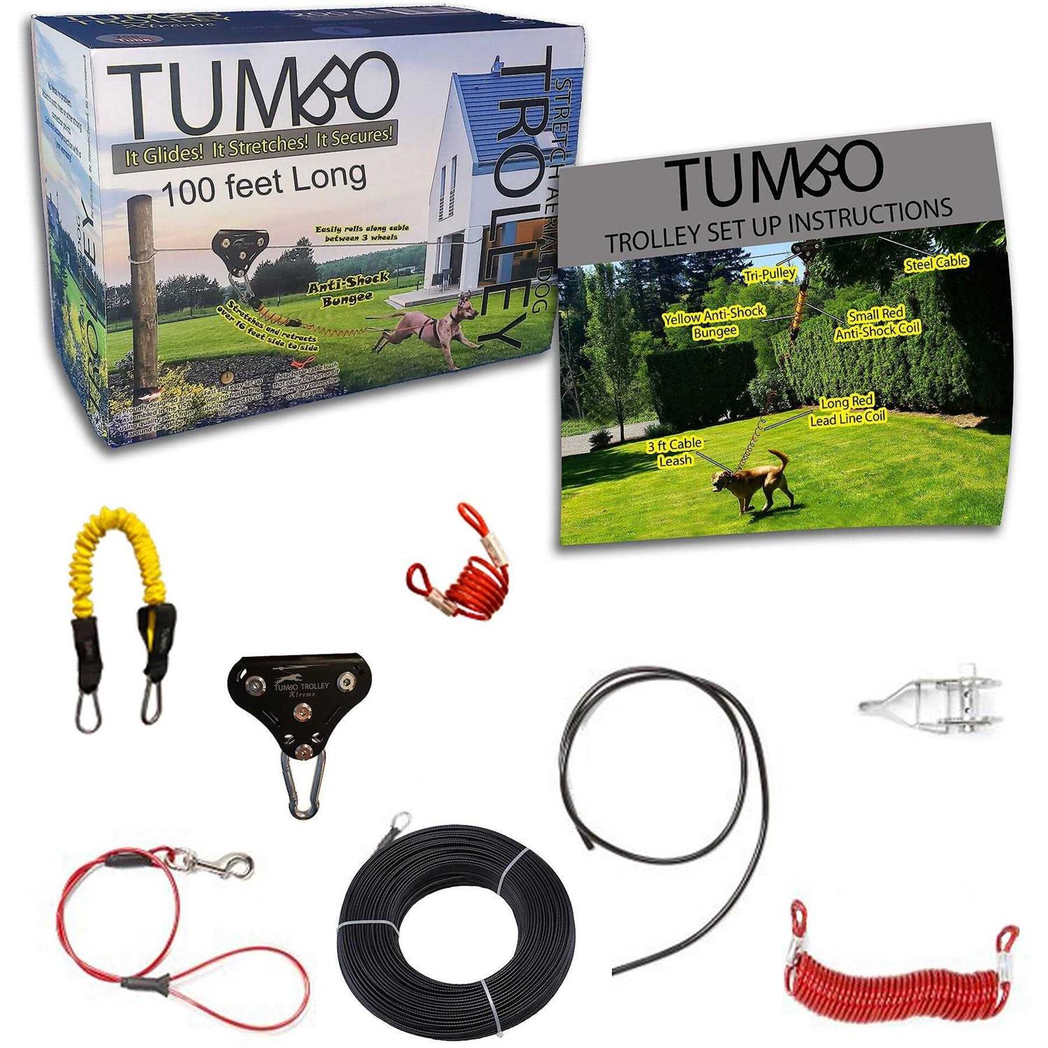 Tumbo Xtreme Trolley Anti-Shock Aerial Dog Runner for Yard - Pet Supplies online store
