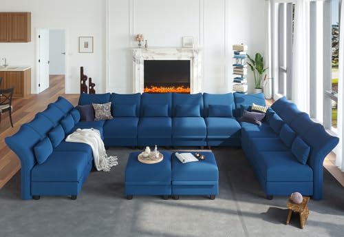 LLappuil Sectional Sofa Convertible U Shaped High Back Modular Couch with Storage Wide Chaise 10 Seat Comfy Modular Sectional Couch Scratch Resistant Easy Clean for Living Room, Brown