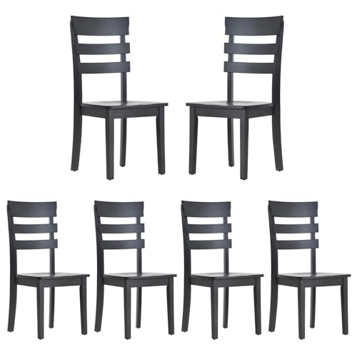 COLAMY Wooden Dining Chairs Set of 4, Ladder High Back Kitchen Side Chairs, Farmhouse Dining Room Chair with Adjustable Foot Pegs - Black