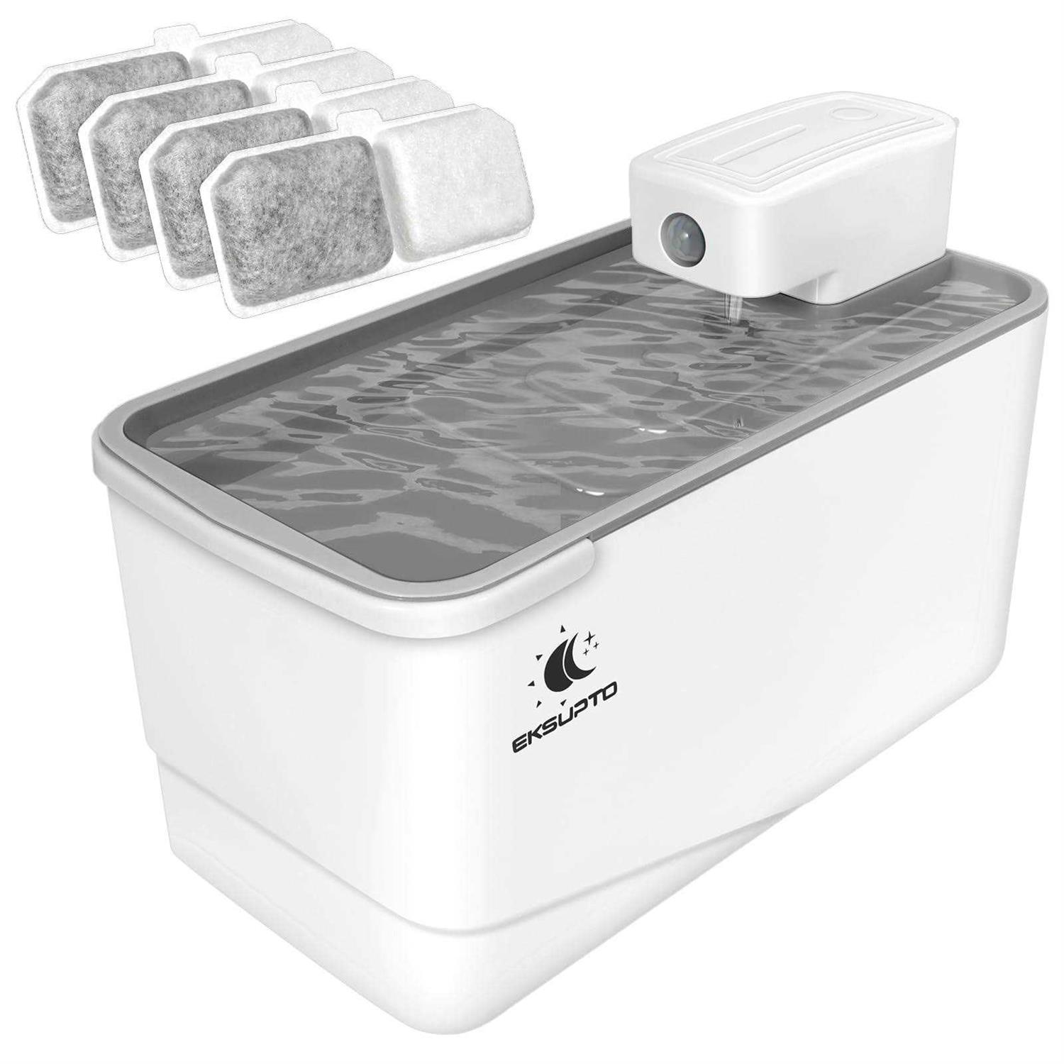 Eksupto Cordless Cat Water Fountain Battery Operated 2.5L Wireless Water Fountain for Cats Inside Outdoor Garden with 2 Modes - Pet Supplies online store