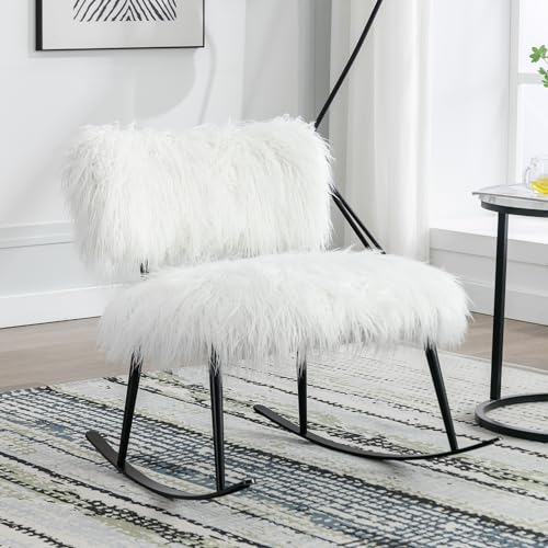 Rocking Chair Nursery Nursery Chair Faux Fur Plush Nursery Rocking Chair Compact and Lightweight Calming Effect,Gray