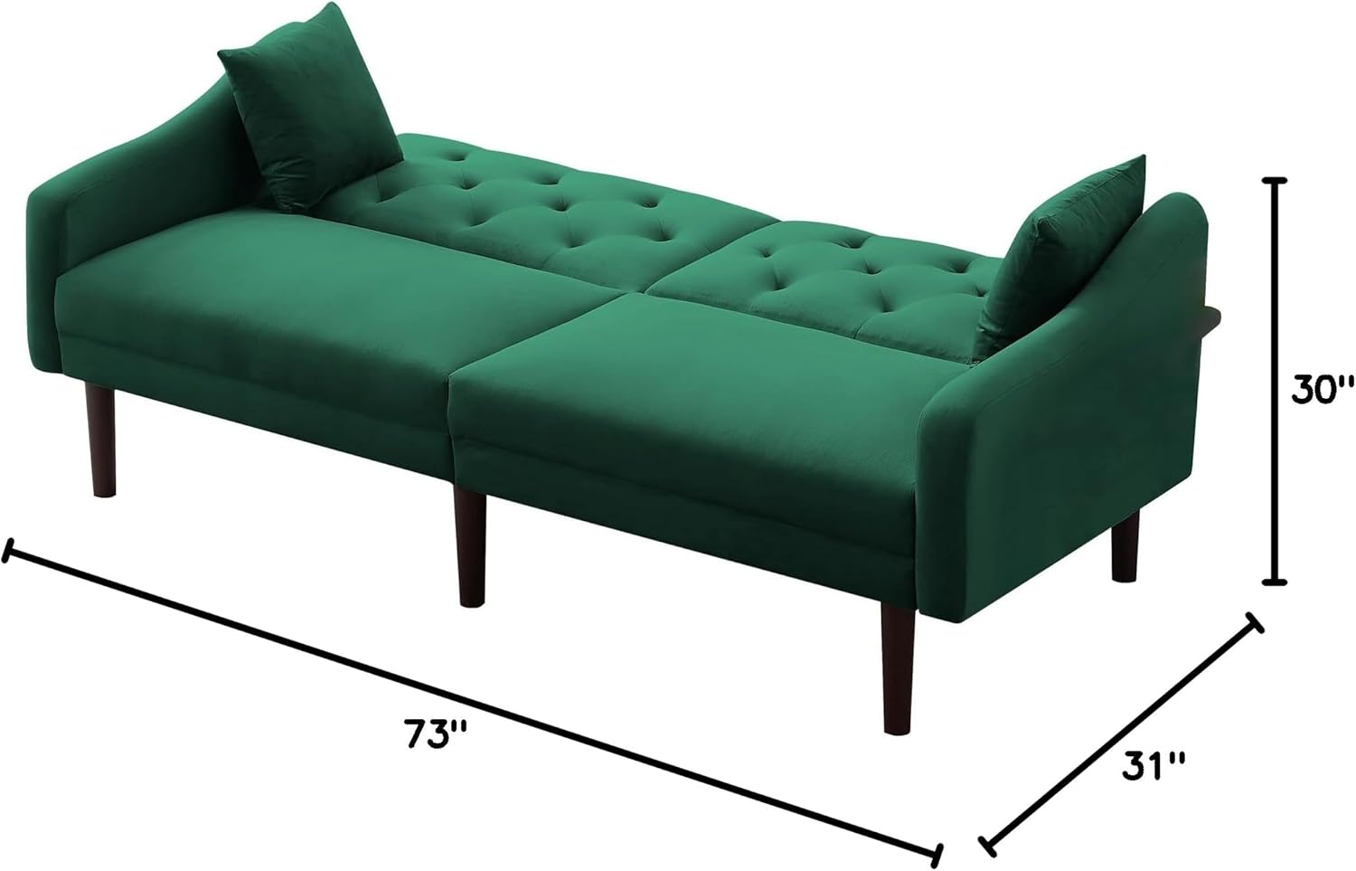 Bedding Sofa Bed Green Velvet with 2 Pillows Suitable for Living Room, Bedroom and Office