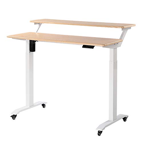 UNICOO - 2 Tier Electric Height Adjustable Standing Desk with Wheels, Electric Mobile Standing Workstation, Sit Stand Desk Home Office Desk Whole-Piece Desk Board 48 * 24 in (KT1002-MB) 2Tier