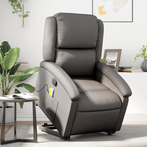 Stand up Massage Recliner Chair Gray Real Leather,Electric Power Lift Massage Recliner Chair for Elderly, with Adjustable Positions and USBPowered , Massage Armchairs Recliner Sleeper Chairs for Livin