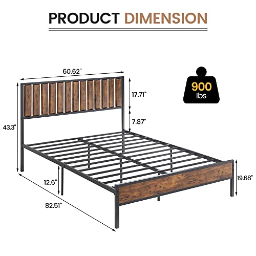 GAOMON Platform Queen Bed Frame with Rustic Vintage Wood Headboard, Mattress Foundation, Strong Metal Slats Support, No Box Spring Needed