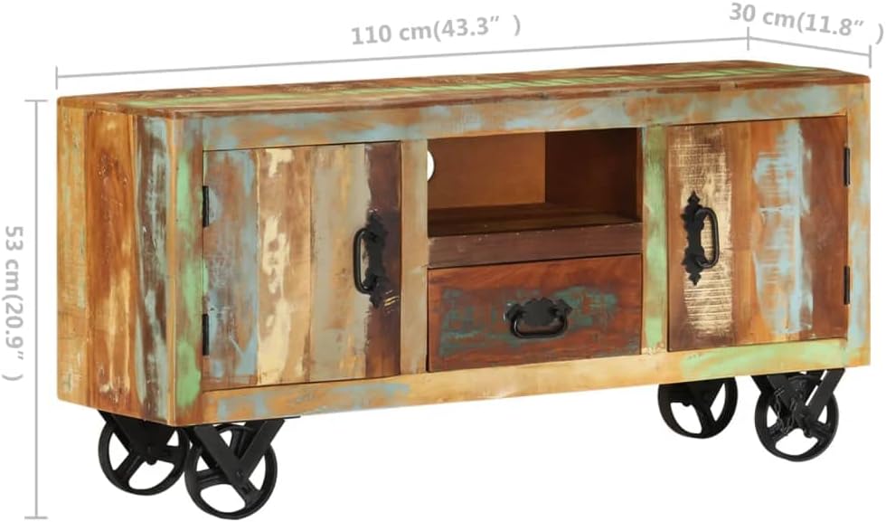 TV Cabinet,Drawer Cabinet,Side Cabinet, Office Cabinet,Living Room Cabinet,with Steel Handles and 4 Cast Iron Wheels,for Living room, Bedroom,Activity room,43.3
