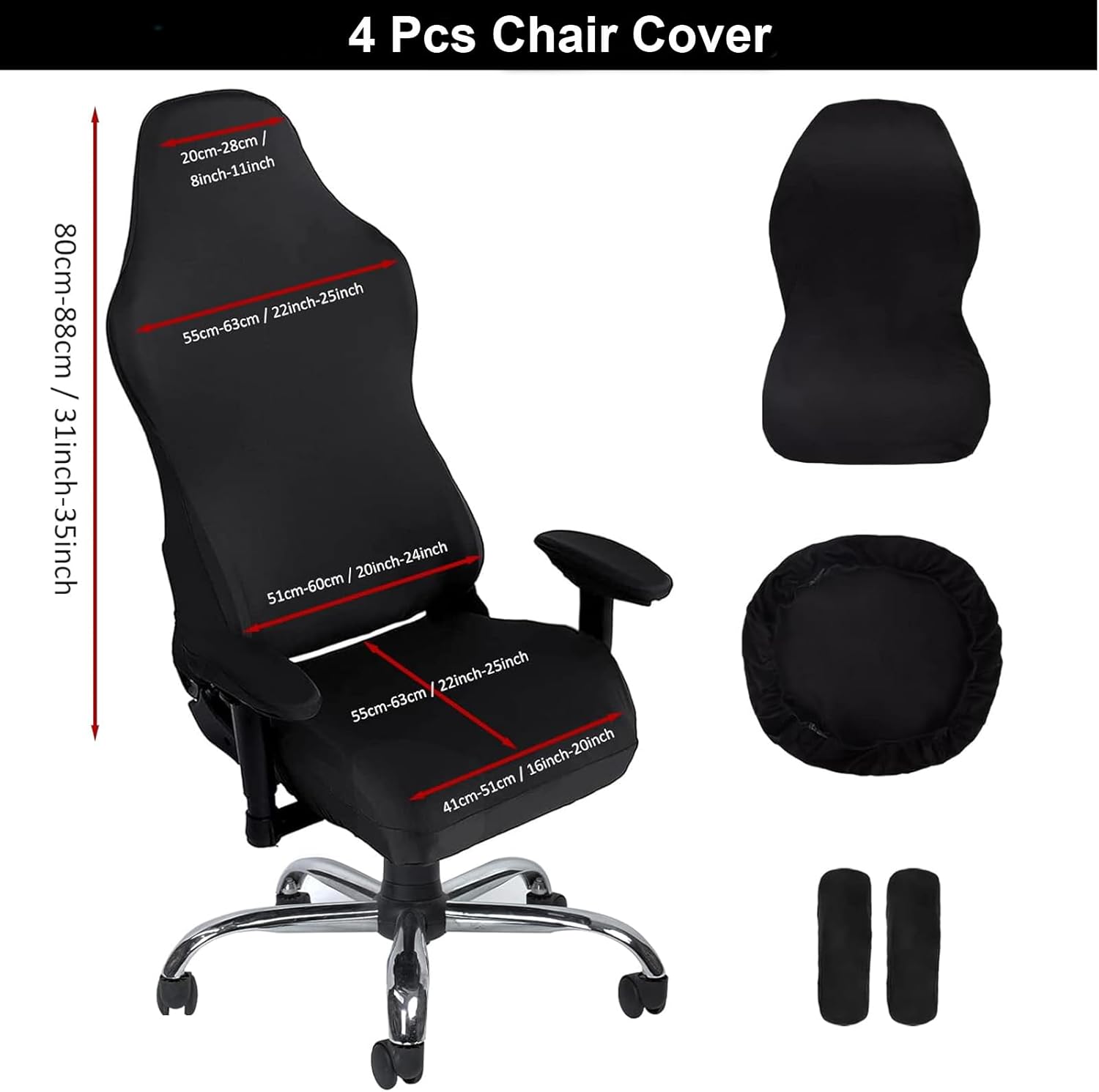 Gaming Chair Cover, Ergonomic Office Computer Game Chair Slipcovers, Stretchy Polyester Covers, 4pc/Set with Armrest Covers/Back Covers/Seat Cover for Reclining Racing Gaming Chair Black