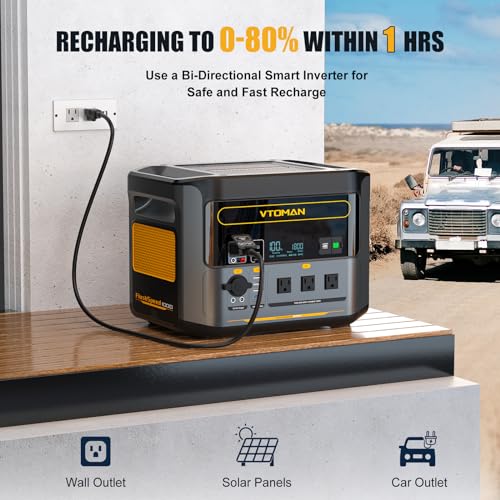 VTOMAN FlashSpeed 1000 Portable Power Station with 110W Solar Panel, UPS LiFePO4 Battery Solar Generator 1000W(Peak 2000W), 14 Output-Ports for Vehicle Emergency, Road Trip, Camping, Emergency