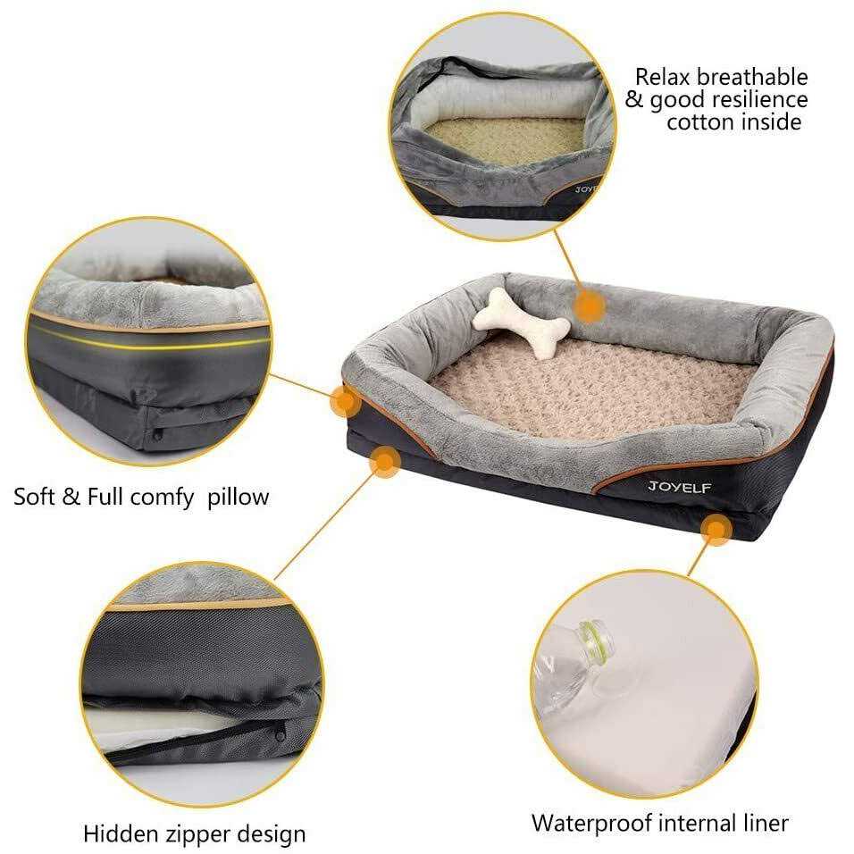 Joyelf Large Memory Foam Dog Bed, Orthopedic Dog Bed & Sofa with Removable Washable Cover and Squeaker Toy as Gift - Pet Supplies online store
