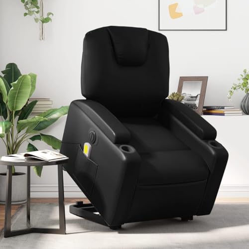 Electric Stand up Massage Recliner Chair Black Faux Leather,Electric Massage Recliner Chair with Power Lift for The Elderly and Comfort Armchairs Recliner Sleeper Chairs for Living Room