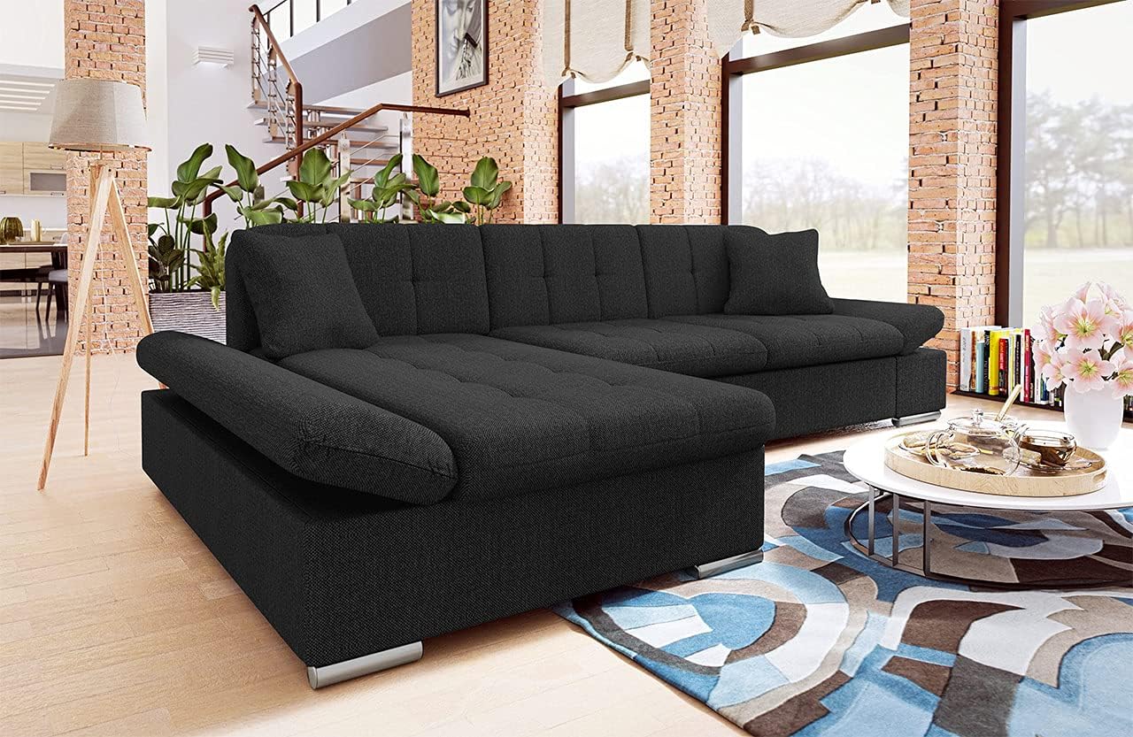 Violet Black L Shape Sleeper Sectional Sofa with Storage, Made in Europe (VVRMIR039)