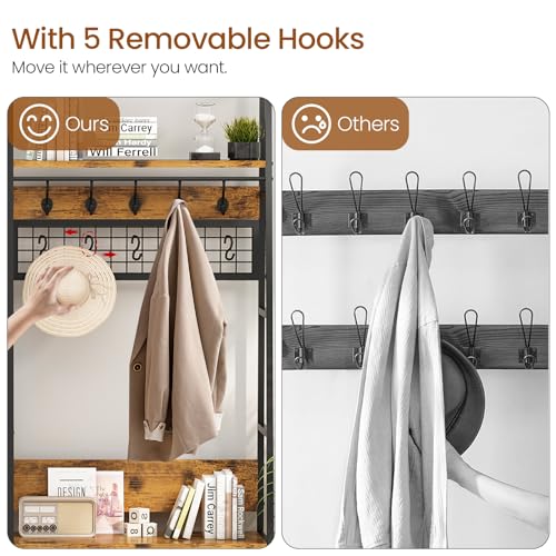 Lamerge Modern Hall Tree with Bench and Shoe Storage,Mudroom Bench with Storage and Hooks,Coat and Shoe Rack with Top Shelf and 5 Fan-shaped Shelves for Entryway,Bedroom, Hallway, 49