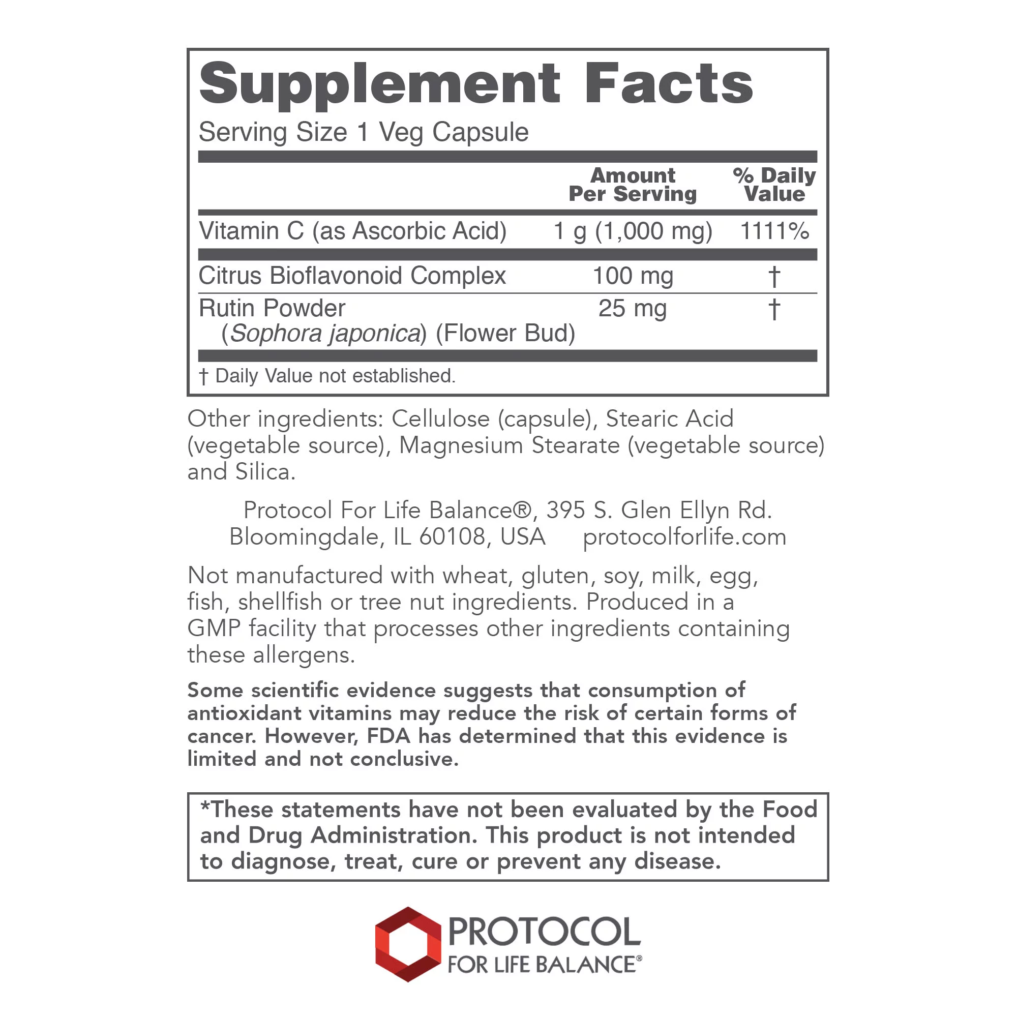 Protocol for Life Balance Vitamin C 1,000 mg - 120 Veg Caps
