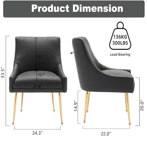 Dining Room Chair Faux Leather Vanity Chairs Set of 4 Mid-Century with Metal Legs Upholstered PU Leather Luxury Accent Chairs Living Room Restaurant