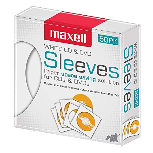 Maxell CD/DVD Storage Sleeve, White, 100/Pack