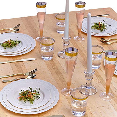 SILVER SPOONS Vintage Design Disposable Salad Plates For Party (10 Piece) Heavy Duty Disposable Dinner Set 9”, Fine Dining Plastic Dishes For Elegant China Look - Grey
