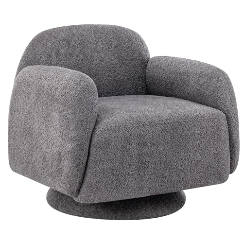 Swivel Boucle Upholstered Accent Armchair Barrel Sofa Living Room Bedroom Chair, Orange