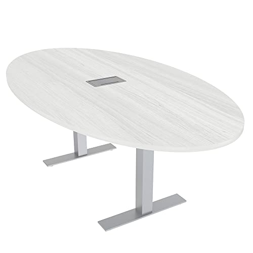 4 Person Oval Conference Table with Metal T-Legs | Harmony Series | 4'X6' | White with Matte Black Base