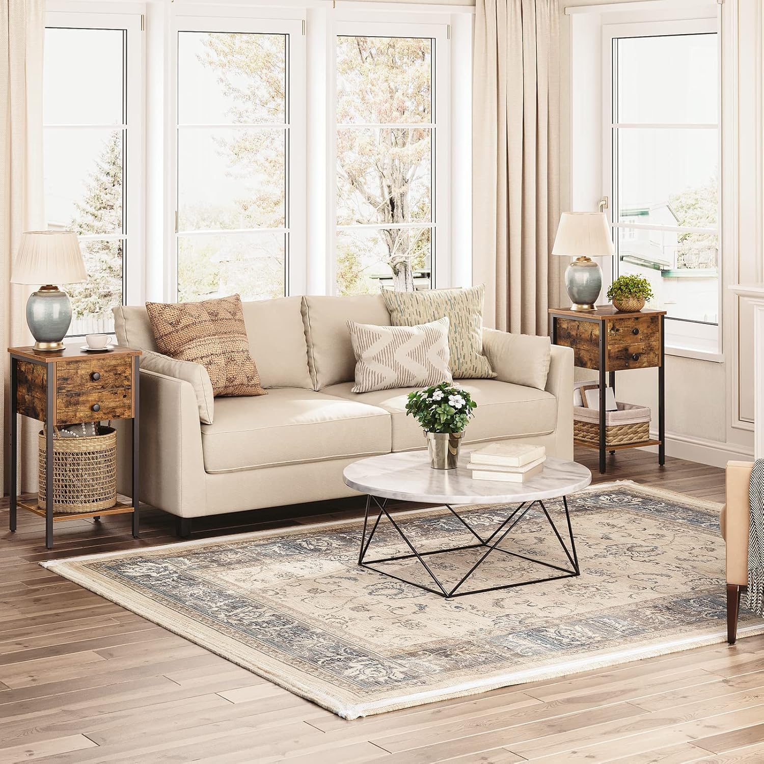 HOOBRO Set of 2 Tall Nightstands and Tall Nightstand Bundle, Telephone Bedside Table for Study, Bedroom, Side Table Space Saving, Easy Assembly Bundle BF72BZP201-BF106BZP201